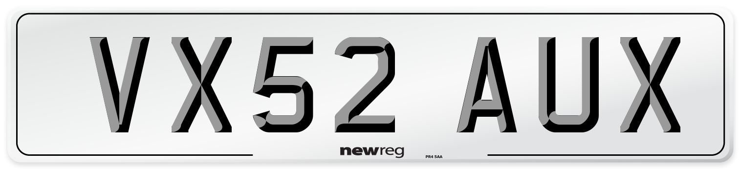 VX52 AUX Number Plate from New Reg